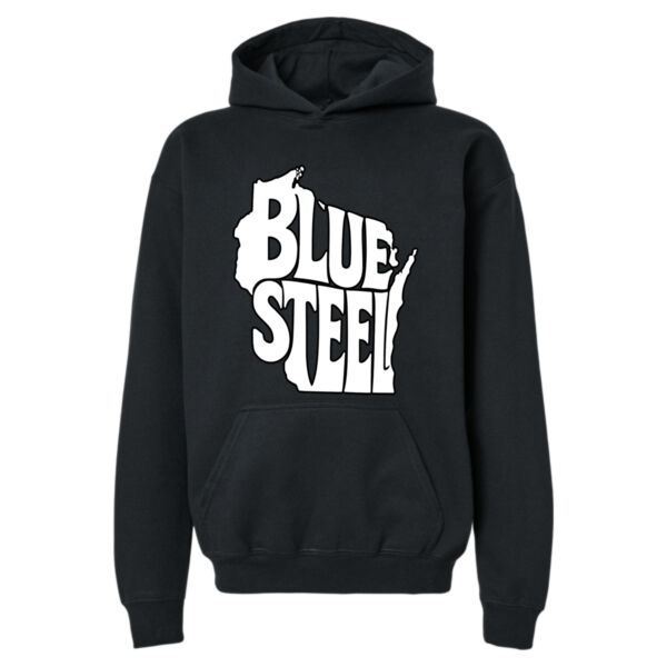 Blue Steel Wisconsin Logo - Youth Softstyle® Midweight Hooded Sweatshirt Thumbnail
